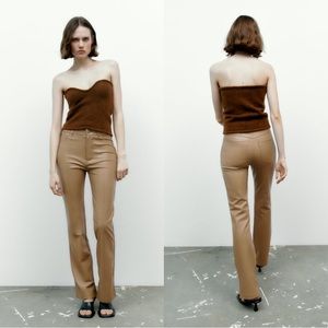 Zara Faux Leather Flared Pants (Tan)